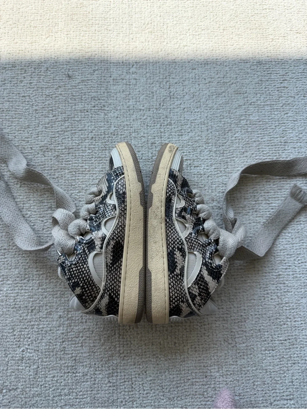 Lanvin Curb Python Print Sneakers - Beige